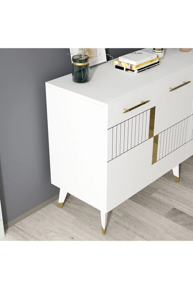 cantek dizayn MODDA KONSOL 4 KAPAKLI BEYAZ-ALTIN - 4