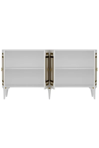 cantek dizayn LOTTUS KONSOL 4 KAPAKLI RAFLI BEYAZ-ALTIN - Resim 8