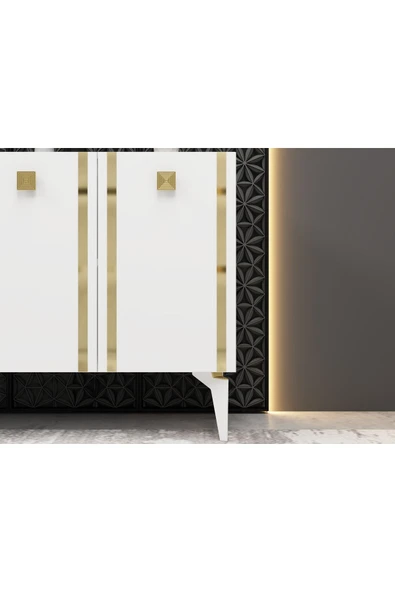 cantek dizayn DORRUK LAZER DESENLİ KONSOL BEYAZ-ALTIN - Resim 8