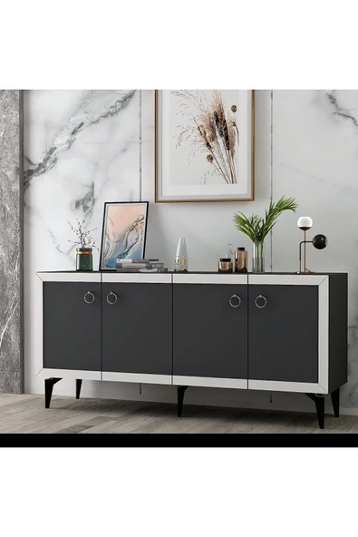 cantek dizayn DÖRT KAPAKLI 150 CM SELEN KONSOL ANTRASİT-BEYAZ - Resim 2