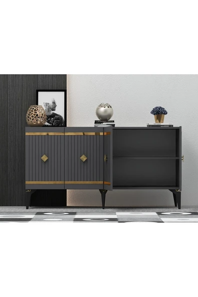 cantek dizayn 150 Cm Lenora Konsol Antrasit-altın - Resim 3