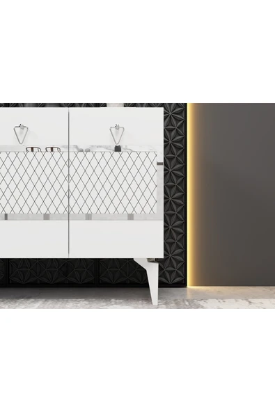 cantek dizayn İPEKCT 150 CM KONSOL BEYAZ-GÜMÜŞ - Resim 3