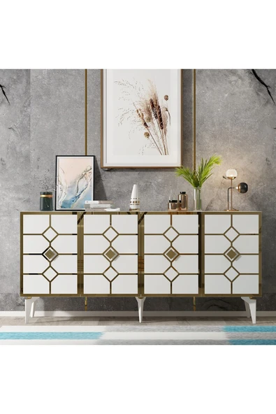 cantek dizayn ÇAĞLA KONSOL BEYAZ-ALTIN