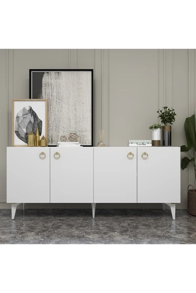 DEMONTE DECOR Drone Konsol 4 Kapaklı, 4 Raflı Beyaz-beyaz ürün görseli