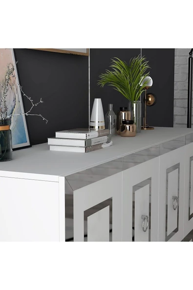 cantek dizayn Karrya Konsol 4 Kapaklı Raflı Beyaz-gümüş - Resim 4