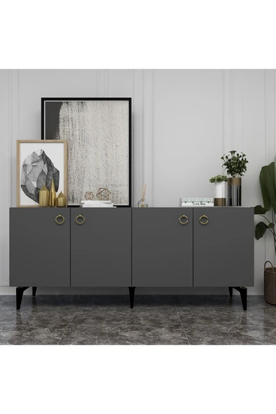 cantek dizayn Dronne Konsol 4 Kapaklı, 4 Raflı Antrasit-antrasit ürün görseli