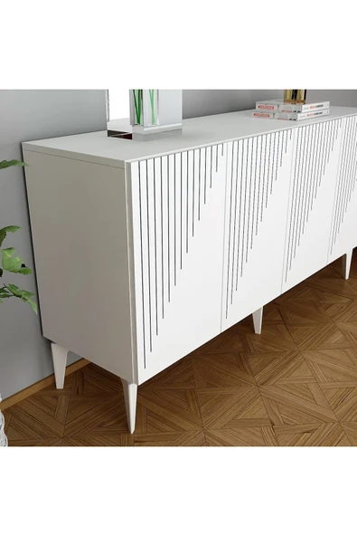 cantek dizayn Lazer Desenli 150 Cm Draw Konsol Beyaz-beyaz - Resim 3