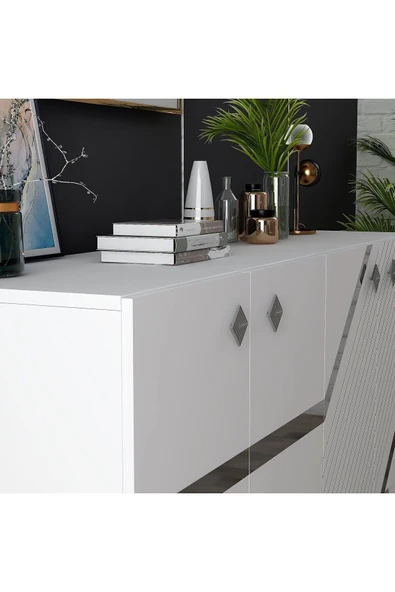 cantek dizayn İRRİS KONSOL 4 KAPAKLI RAFLI BEYAZ-GÜMÜŞ - Resim 4