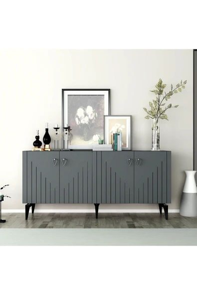 cantek dizayn MEDDA LAZER ÇİZGİLİ KONSOL ANTRASİT-GÜMÜŞ - Resim 2