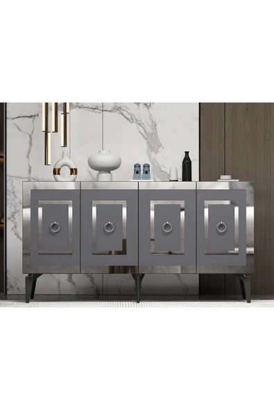 cantek dizayn Karrya Konsol 4 Kapaklı Raflı Antrasit-gümüş ürün görseli