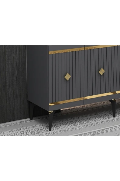 cantek dizayn 150 Cm Lenora Konsol Antrasit-altın - Resim 4