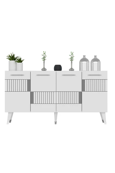 cantek dizayn MODDA KONSOL 4 KAPAKLI BEYAZ-GÜMÜŞ - Resim 5