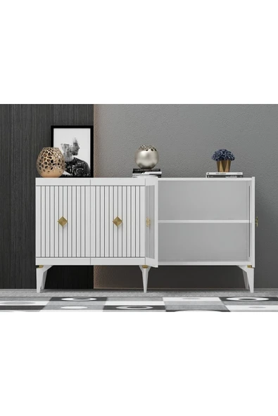 cantek dizayn 150 cm Midas Konsol Beyaz-Altın - 4