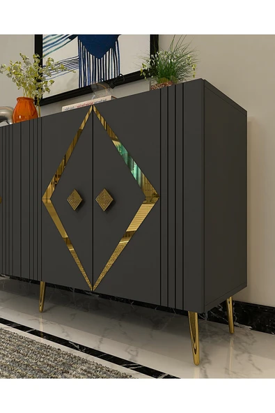 cantek dizayn Dominoct (KB150) Lazer Desenli Konsol Antrasit-altın - Resim 3