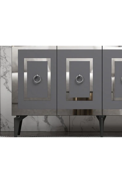 cantek dizayn Karrya Konsol 4 Kapaklı Raflı Antrasit-gümüş - Resim 3