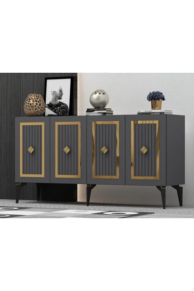 cantek dizayn 150 Cm Nora Konsol Antrasit-altın - Resim 2