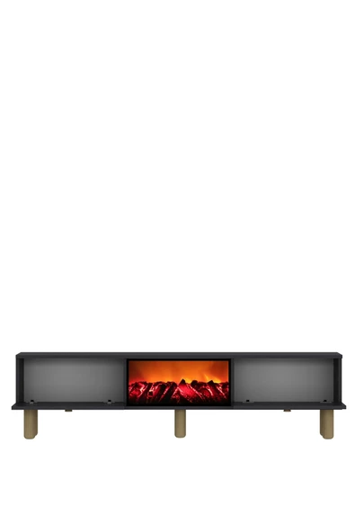 cantek dizayn Darioct Bohem Konsol (KB150), Bohem Şömineli (A) Tv Sehpası 2 Li Salon Takımı Antrasit-antrasit - Resim 3