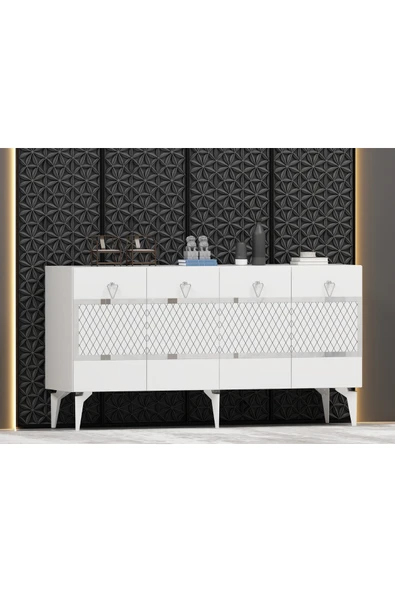 cantek dizayn İPEKCT 150 CM KONSOL BEYAZ-GÜMÜŞ - Resim 2