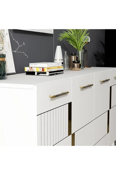 cantek dizayn MODDA KONSOL 4 KAPAKLI BEYAZ-ALTIN - 3
