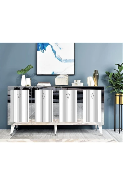 cantek dizayn Lazer Desenli Bare Konsol Beyaz-gümüş ürün görseli