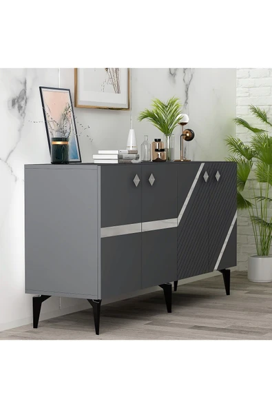 cantek dizayn İRRİS KONSOL 4 KAPAKLI RAFLI ANTRASİT-GÜMÜŞ - Resim 3
