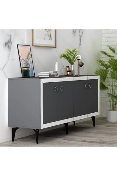 cantek dizayn DÖRT KAPAKLI 150 CM SELEN KONSOL ANTRASİT-BEYAZ - Resim 5