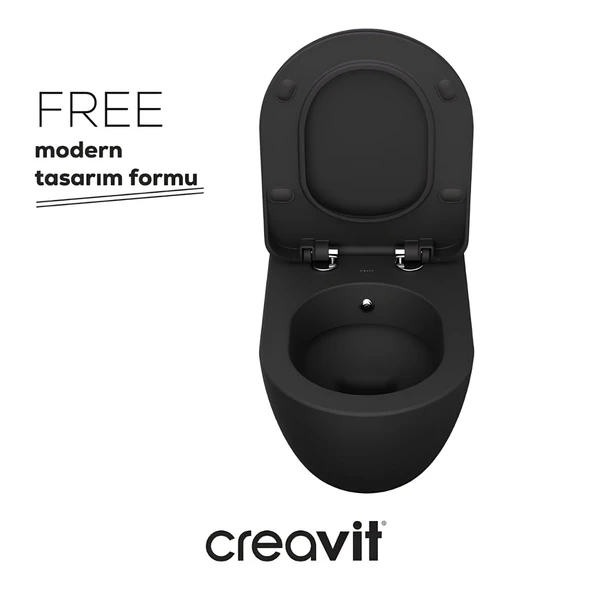 Creavit Free Mat Antrasit Kanallı Asma Klozet FE320, Creavit Duck Duroplast Yavaş Kapak - Resim 3