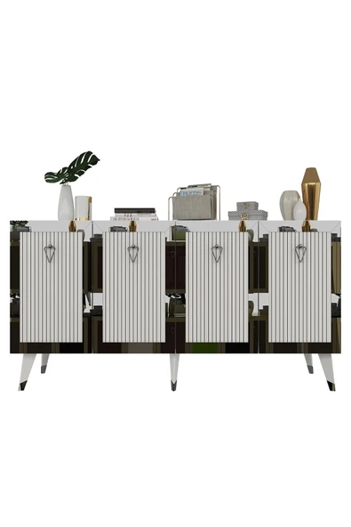 cantek dizayn Lazer Desenli Bare Konsol Beyaz-gümüş - Resim 6