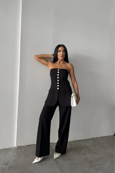 TASARIM GOLD DÜĞMELİ STRABLEZYELEK - Siyah ürün görseli