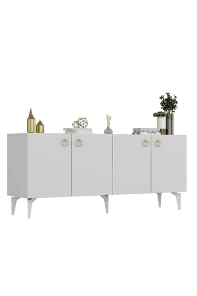 cantek dizayn Dronne Konsol 4 Kapaklı, 4 Raflı Beyaz-beyaz - Resim 3