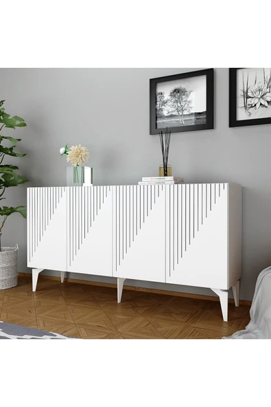 cantek dizayn Lazer Desenli 150 Cm Draw Konsol Beyaz-beyaz - Resim 2