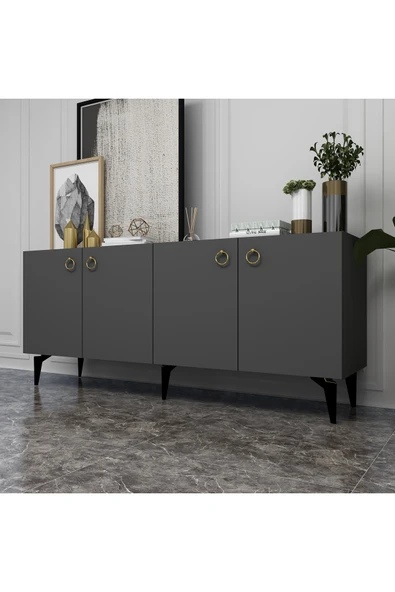 cantek dizayn Dronne Konsol 4 Kapaklı, 4 Raflı Antrasit-antrasit - Resim 2