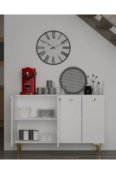 cantek dizayn BETTYCT MUTFAK KİLER DOLABI BEYAZ-BEYAZ-ALTIN