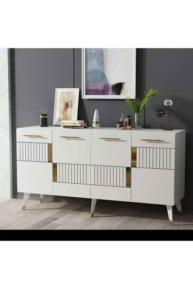 cantek dizayn MODDA KONSOL 4 KAPAKLI BEYAZ-ALTIN - 2