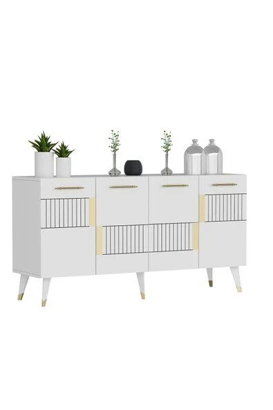 cantek dizayn MODDA KONSOL 4 KAPAKLI BEYAZ-ALTIN - 6