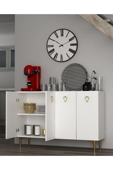 cantek dizayn LEYLACT (KM120) MUTFAK KİLER DOLABI BEYAZ-BEYAZ-ALTIN