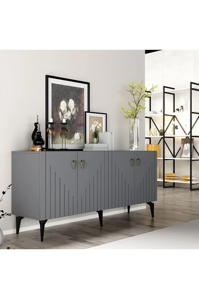 cantek dizayn MEDDA LAZER ÇİZGİLİ KONSOL ANTRASİT-ALTIN - Resim 7