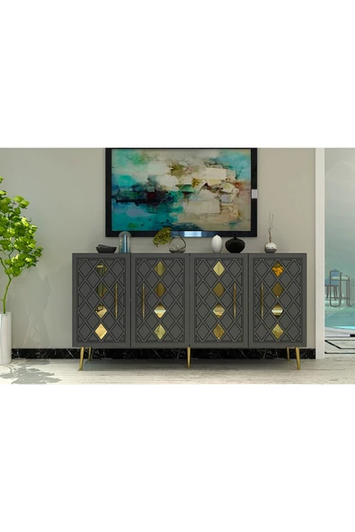 cantek dizayn DOMECT (KB150) KONSOL ANTRASİT-ALTIN ürün görseli