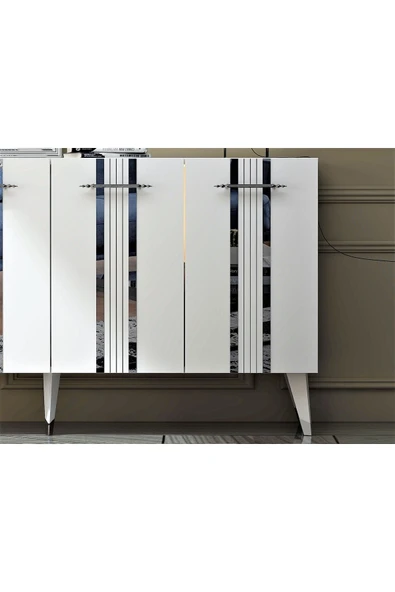 cantek dizayn Dört Kapaklı Gümüş Kulp Beyaz Ayaklı Asel Konsol Beyaz-gümüş - Resim 3