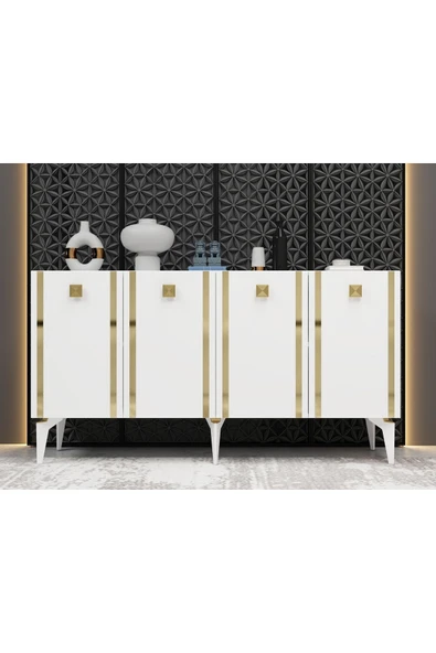 cantek dizayn DORRUK LAZER DESENLİ KONSOL BEYAZ-ALTIN - Resim 2