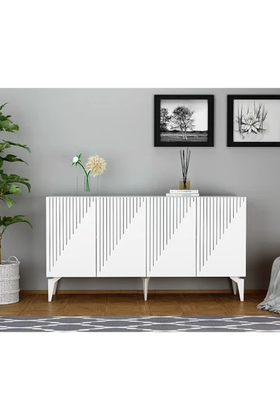 cantek dizayn Lazer Desenli 150 Cm Draw Konsol Beyaz-beyaz ürün görseli