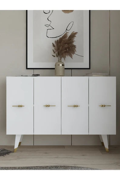cantek dizayn Quartct (KM120) Konsol, Çok Amaçlı Dolap Beyaz-altın (SALKIM KULP)