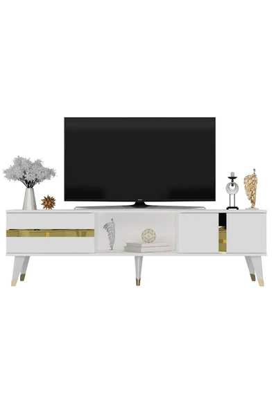 cantek dizayn VANNİA TV SEHPASI ve KONSOL 2'li SALON TAKIMI BEYAZ-ALTIN - Resim 7