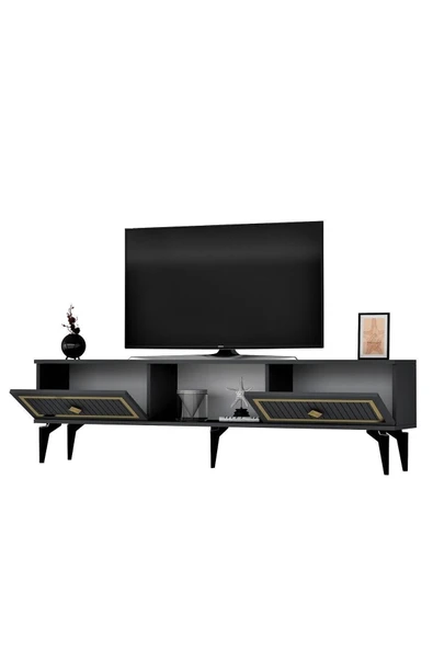 cantek dizayn 150 Cm Nil Tv Sehpası (alt Modül) Antrasit-altın - 6