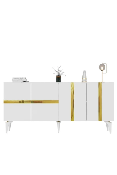 cantek dizayn VANNİA TV SEHPASI ve KONSOL 2'li SALON TAKIMI BEYAZ-ALTIN - Resim 6