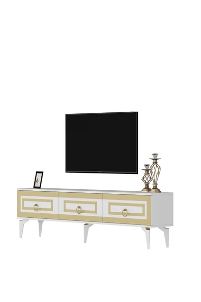 cantek dizayn Karrya 180 Cm Tv Sehpası Beyaz Altın - Resim 5
