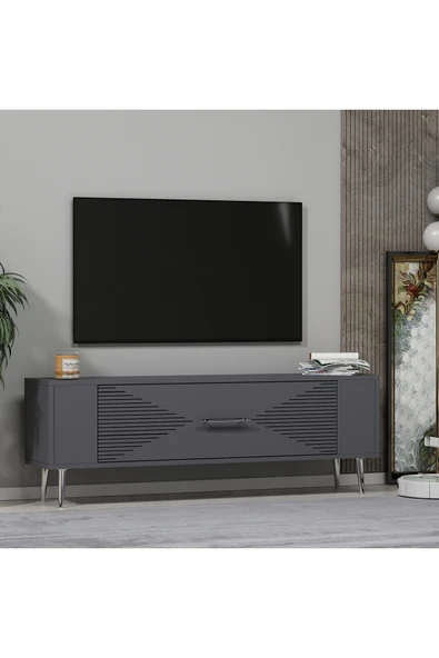 cantek dizayn RETROL1CT  TV SEHPASI ANTRASİT-GÜMÜŞ - Resim 2