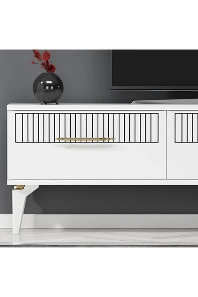 cantek dizayn Allvin 180 Cm Tv Sehpası Beyaz Beyaz - Resim 3