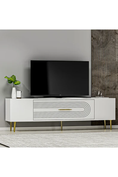 cantek dizayn DEKOL3CT TV SEHPASI BEYAZ-ALTIN - 2