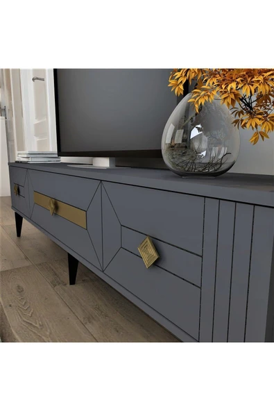 cantek dizayn Cenneyra 180 Cm 3 Kapaklı Tv Sehpası (ALT MODÜL) Antrasit-gümüş - 8